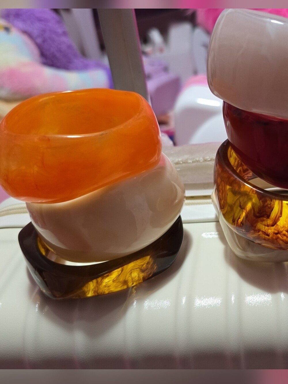 Chunky Resin Bangle Set in Orange, Cream & Amber